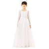Long Sleeve Scalloped Edge Lace Flower Girl Dresses for Junior