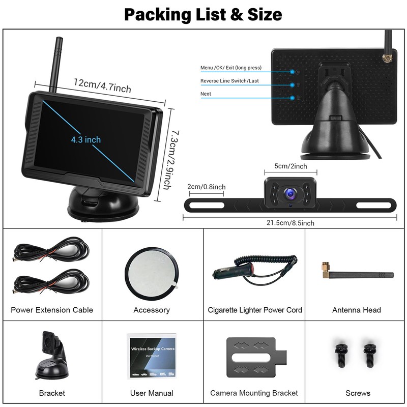 CAMECHO Wireless Rear View Camera Kit Night Vision Reversing Camera