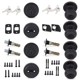 Honeywell Safes & Door Locks - 2 Pack Entry Door Knob with Deadbolt Lock Set for Front Door - Interior/Exterior Door Lock Fit's Standard Size Doors - Anti Bump Resistant - Oil Rubbed Bronze - 8101406