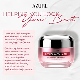 AZURE Crema de día con retinol y colágeno, antienvejecimiento, restauradora e hidratante, reduce las líneas finas, unifica el tono, 50 mL / 1.69 onzas