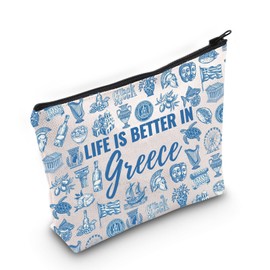 WCGXKO Greece Gift Greece Souvenir Makeup Bag Life is Better in Greece Greek Souvenir Gift Greece Travel Vacation Gift (Greece Bag CA)