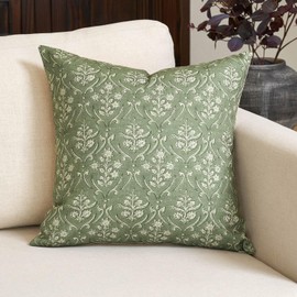 Amor Virisso Floral Pillow Covers 20x20 Vintage Farmhouse Block Print Pillow Covers Couch Pillows for Living Room Decorative Throw Pillow Covers, Sage Green