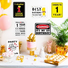 WERNNSAI 1st Baby Kids’ Birthday Party Decorations - 9PCS Wall Signs for Babies 1 Year Old Party Decor Yellow Caution Logos on Door Windows Funny Tags Yard Garden Banner Party Supplies Picture Props for Children