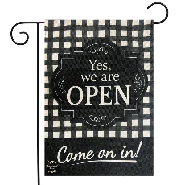 Briarwood Lane We are Open Burlap Garden Flag Everyday Checkered