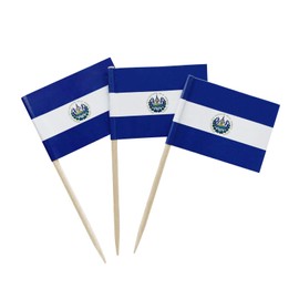 100 Pcs Salvador Flag Salvadorans Toothpick Flags, Small Mini Stick Cupcake Toppers Salvadorans Flags Cocktail Picks