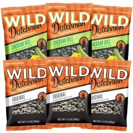 Wild Dutchman Roasted Sunflower Seeds in a Resealable Bag for Ultimate Freshness and an Easy Pour, Original 6.5 oz & Cheddar Dill 5.5 oz (Pack of 6)