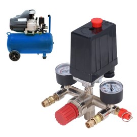 2 Way Air Compressor Pressure Switch,90‑120PSI Air Compressor Pressure Control Switch Valve + Pressure Gauge AC 240V/380V Control Valve Replacement Part Vertical Switch Manifold