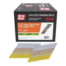 Grip-Rite GRSP10RHG4, 30-degree Offset RH Paper Strip Collated Fasteners, 3" x .120 Hot Galvanized Ring, 4,000 Nails, Long-Lasting