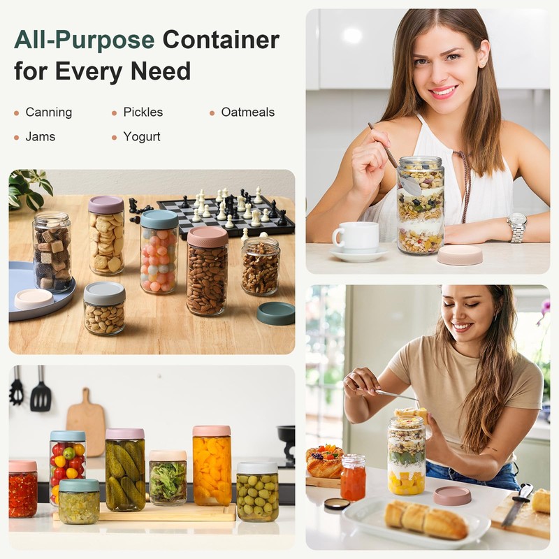 NETANY 6-pack 24oz Glass jars with Airtight Lids, Overnight Oats