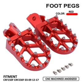CNC 7075 Aluminum Foot Pegs Footpegs Foot Pedals Rests for CRF250F/XR150L/CRF150F/CRF230F/Hawk 250 | Wider Anti-Slip Design with 17 Replaceable Studs-Red