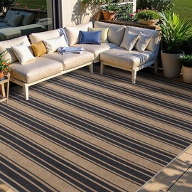 Striped Easy Jute Rug 8x10 Outdoor Rug Washable Area Rugs for Living Room Bedroom Non Slip Neutral Farmhouse Indoor Outdoor Carpet for Backyard Patio Office