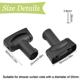 UFURMATE Shower Curtain Rod Bracket, 2Pcs Zinc Alloy Shower Curtain Rod Single Swivel Flange Easy Installation Heavy Duty Curtain Rod Wall-Mount Bracket with Screws (Black)