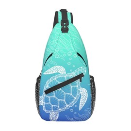 LOSTORCHI Sea Turtle Crossbody Sling Bags for Women Men Hand Drawn Coastal Animal Sea Fish Ocean Theme Travel Sling Backpack Casual Chest Shoulder Bag Underwater World Print Gym Sports Hiking Daypack