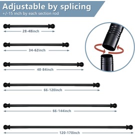 Black Curtain Rods for Windows 66 to 120" - 1" Heavy Duty Metal Curtain Rods for Drapes and Curtains,Drapery Rods with Adjustable Brackets for Living Room,Bedroom-Outdoor Curtain Rod for Patio Door