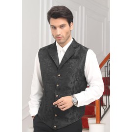 HISDERN Men's Paisley Vest Formal Wedding Party Gothic Steampunk Lapel Vest for Men, black
