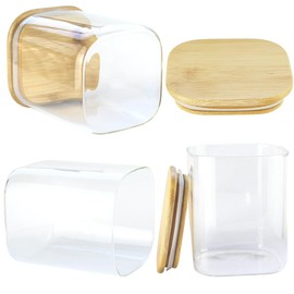 GLIBBUL Glass Jars with Bamboo Lids Stackable Tea Coffee Sugar Canisters 3x750ml Food Storage Containers Cookie Pasta Salad Spaghetti Spice for Kitchen Pantry Meal Prep Desktop Organization