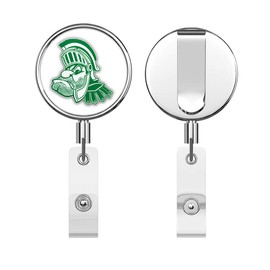 Cartoon Spartan Head Round ID Badge Key Card Tag Holder Badge Retractable Reel Badge Holder with Belt Clip