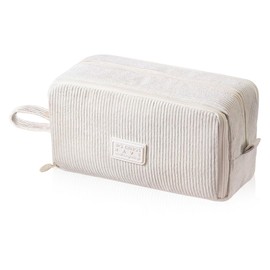 iSuperb Big Capacity Corduroy Pencil Case 3 Compartments Pen Pouch Simple Organizer Bag Large Capacity Pencil Box for Adults (Beige)