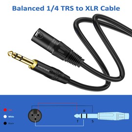 DREMAKE 15 FT 6.35 mm 1/4 Inch TRS Male to XLR Male Audio Stereo Mic Cable - Gold Plated 1/4 Inch Male to XLR Male Balanced Cable for Microphones, Speakers, Stage, DJ and More - Black