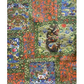 Unbranded Bright Green Orange Ornate Asian Dragon Theme Twill Satin Fabric BTY #19