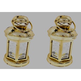 Iftar Favors Eid Gift Muslim FestiveEid ul Fitr Home Decorations Ramadon Lantern Lights Eid Crafts LED for Iftar Gifts Two Pieces Home Table Bedroom Gift with LED Light (Gold) 2 pcs/Set 6"x4"