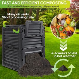 Saicool Garden Composter Bin 80/120 Gallon- Large Capacity Outdoor Compost Bin w/Top Lid,Bottom Door, Fast Creation of Fertile Soil,Black (Black, 80 Gallon)