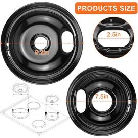 Electric Stove Burner Drip Pans W10288051 Stove Burner Covers-2 Packs 6” W10290353 Black Porcelain Burner Drip Pans and 8" W10290350 Stove Drip Pans for Electric Stove Top by MIFLUS