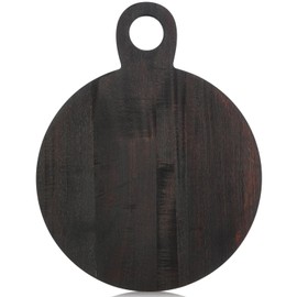 Yiyiring 1 Pcs Acacia Wood Cutting Board with Handle 16.9'' Round Charcuterie Chopping Board for Pizza Cheese Meat Decorative Black Wooden Serving Tray for Kitchen and Dining Room