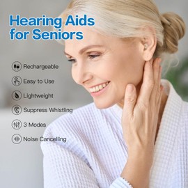 Hearing Aids for Seniors Rechargeable with Noise Cancelling - Invisible In-Ear Amplifiers for Crystal Clear Sound, Portable Charging Case & 20Hr Battery, Comfort Fit for TV, Conversations & Outdoors
