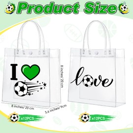 Sweetude 24 Pcs Soccer Clear Gift Bags with Handles Bulk PVC Soccer Snack Bags for Team Sport Theme Party Favor Goodie Treat Candy Gift for Team Birthday Baby Shower Decorations Supplies, 8 X8 X3.6''