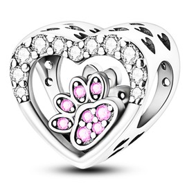 NUJIFFY 925 Sterling Silver Charms Beads for Bracelets & Necklaces, Pink Claw Charm Birthday Gifts Heart Pendant Jewelry for Women Men Teens