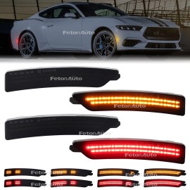 Animation LED Side Marker Lights for Ford Mustang 24-25 Red Yellow Reflector Indicator Blinker with Flash Start Sidemarker LampsNumber of Bulbs: 4, Light Color: Flash-Amber Red light 02-0656, Lamp Type: LED