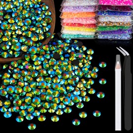 1500pcs 6mm Resin Rhinestones Bulk, Emerald Black AB Flatback Round Jelly Rhinestones Non Hotfix Crystal Gems Large Quantity Wholesale for DIY Crafts Clothes Face Makeup Manicure