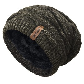 RockJock Mens Winter Knitted Slouch Beanie with R80 Thermal Insulation and Cosy Fleece Lining-Olive