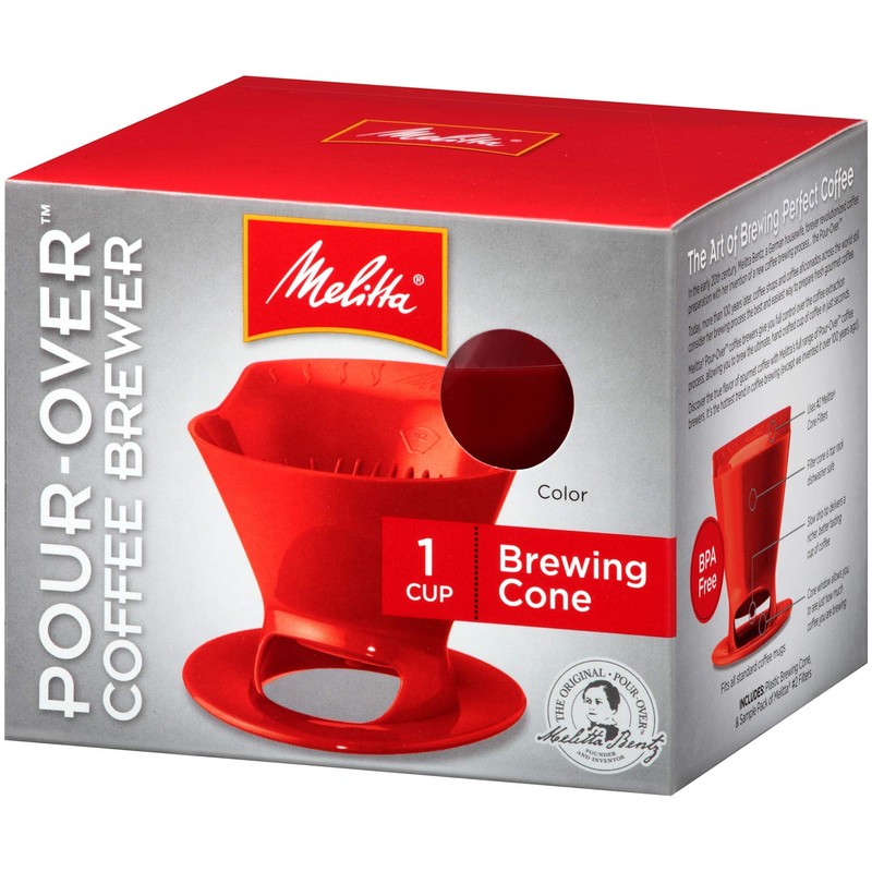 Melitta Single Cup Pour-Over Cone Coffee Brewer, Red (Pack of