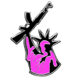 America's Front Line Thin Pink Line Statue of Liberty M4 Cloisonné Pin with dual pin posts Pink Ribbo