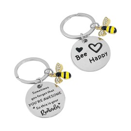 KRYMSON 2 Pieces Bee Keychains, Friendship Keychains, Keychains for Men, Women, Beekeeper Bee Gifts, Inspirational Gifts for Men, Women (Silver), silver