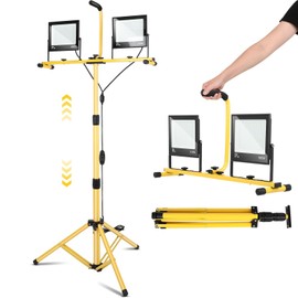 30000 Lumen LED Work Lights with Stand, 2 Adjustable Head Portable Work Light with Foldable Tripod Stand, IP66 Waterproof Tripod Worklights with 6500 Kelvin Color Temperature for Outdoor Indoor
