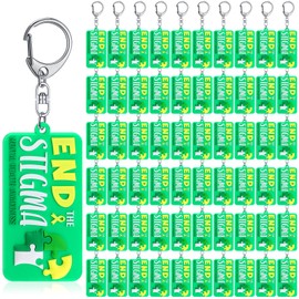 Yinkin 100 Pcs End the Stigma Mental Health Awareness Key Chains Inspirational Gifts Green Ribbon Jewelry for Men Women Support