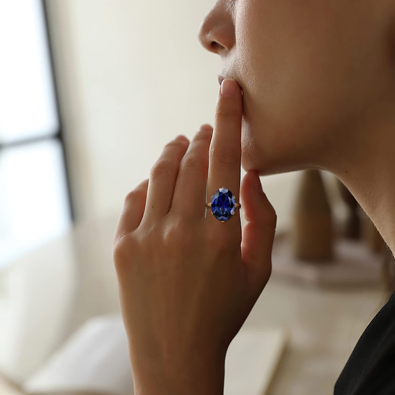 Linawe Sapphire Rings for Women, Blue Stone Cubic Zirconia Imitation