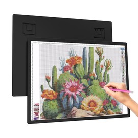 HIUKCOLED A3 Built-in Tilt Stand Light Tracing Box, 6-level＆Stepless Dimmable Adjustable Brightness Light Pad with 3 Colors,Battery Powered LED Light Bored for Drawing,Diamond Painting,Sketching,X-Ray