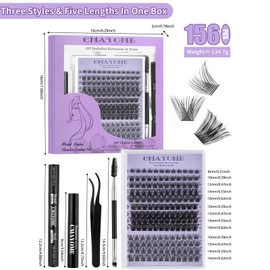 RoseFlower 156 Pieces DIY Cluster Eyelash Kit, Eyelash Cluster D Curl, Eyelash Extension Volume with Mascara Brush, Bond Seal, Eyelash Applicators, Tweezers, Individual Lash Clusters Set
