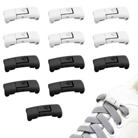 Hengxinchen 12 Pieces Shoelace Fastener with Metal Buckles, Quick Release for Adults, White/Black, Shoe Closure System for Trainers, Casual Shoes, Sports & Everyday Shoes, Black and White, Unit size