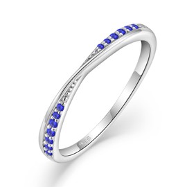 Blaniy Stackable Wedding Band 925 Sterling Silver Promise Rings Engagement Anniversary Half Eternity Ring Sapphire September Birthstone Jewelry Gifts for Women Size 7
