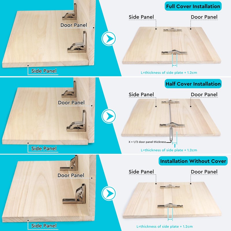 EFUTURETIME 4 x Cabinet Hinges Folding Screw-On Hinge with Spring,