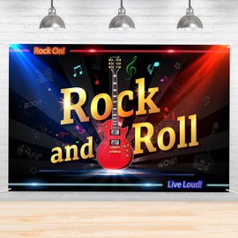 Rock and Roll Backdrop, Rock`N`Roll Wall Hanging Birthday Party Decorations Home Decor for Bedroom Living Room Dorm Indoor Outdoor 6 * 4ft