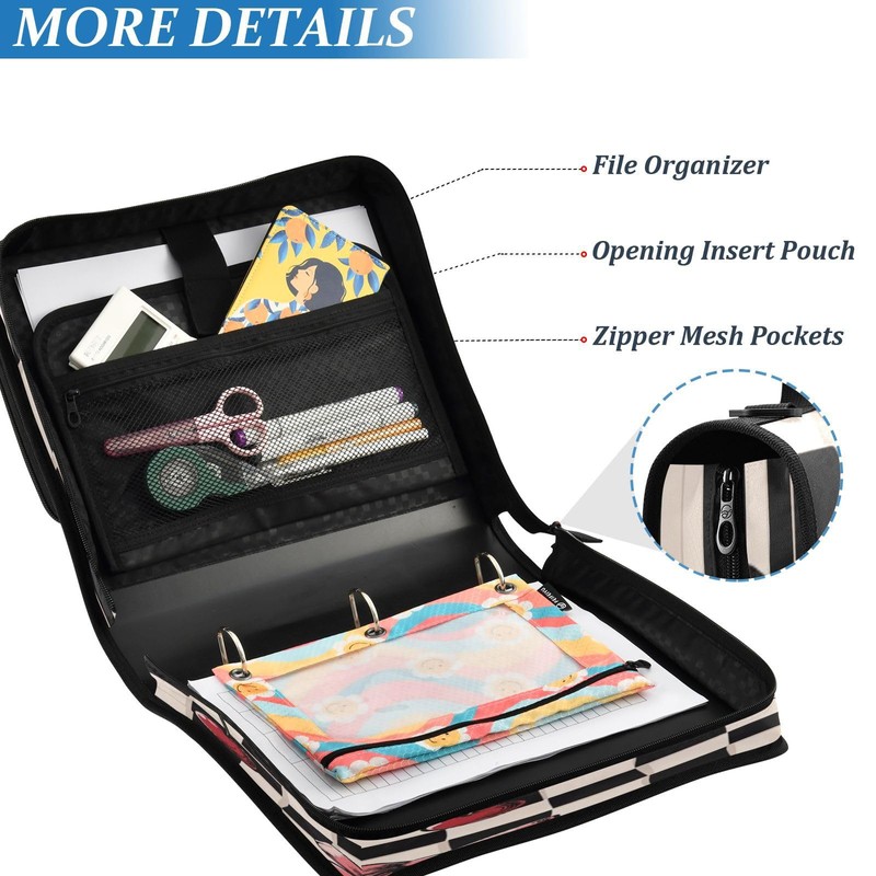 Blueangle Cherry Bow Plaid Zipper Binder, 1.5-Inch 3-Ring Binder Bag