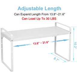 Set of 2 Expandable Cabinet Shelf Organizer, Stackable Kitchen Countertop Shelves Spice Racks, Small Storage Shelf For Cupboard Counter Tabletop, 30 LBS Heavy Duty, Adjustable, 13.8" to 21.6" Long