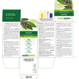 Sage (Salvia officinalis) Leaves NATURALMA | 150 g | 300 Tablets of 500 mg | Food Supplement | Natural and Vegan