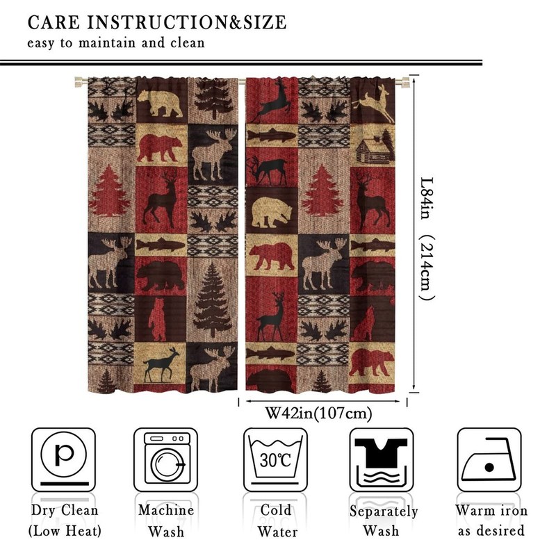 Kazynee Vintage Check Black Bear Blackout Curtains for Bedroom,Rustic Country